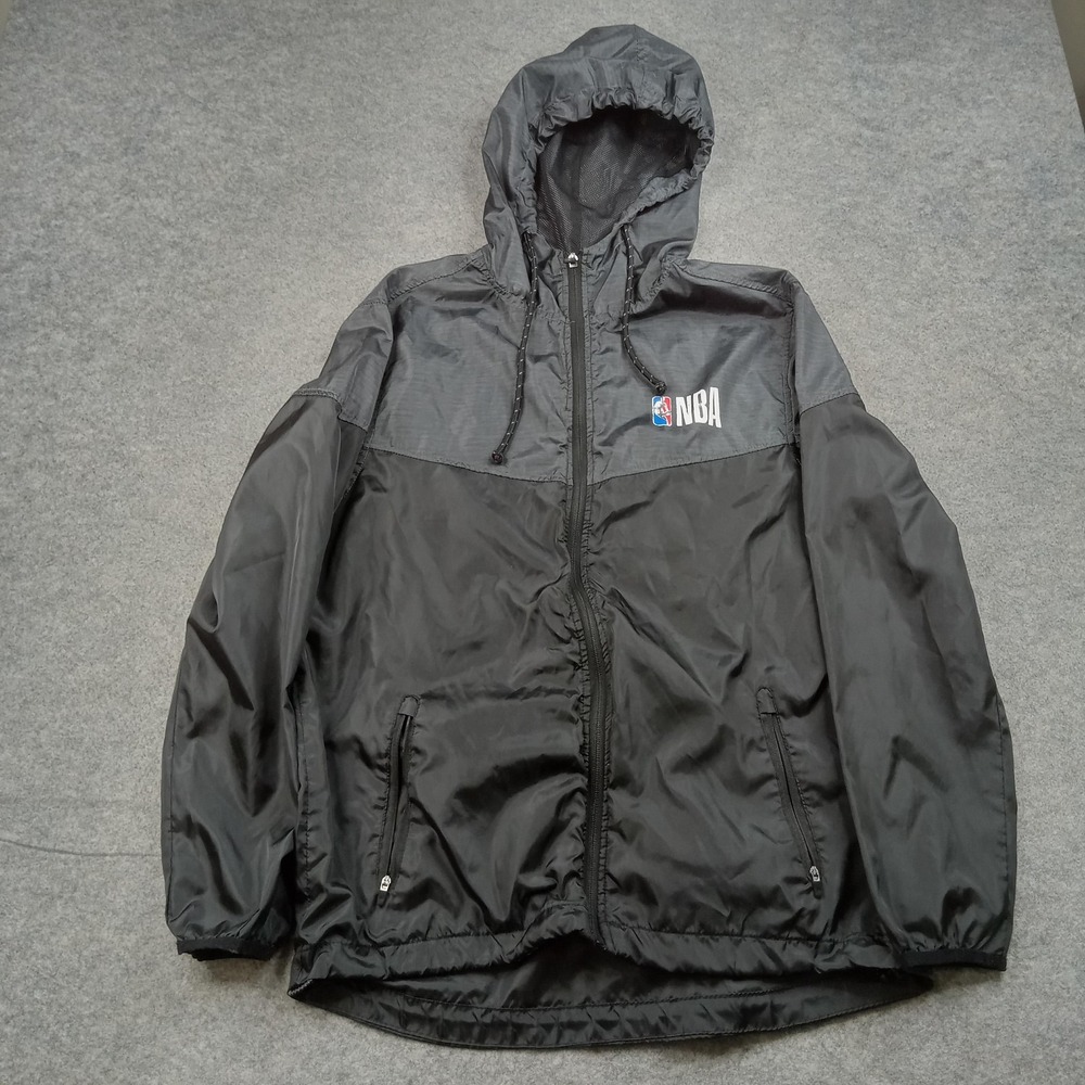 NBA Jacket Mens Small Black Gray NBA Basketball Hooded Full Zip Windbreaker